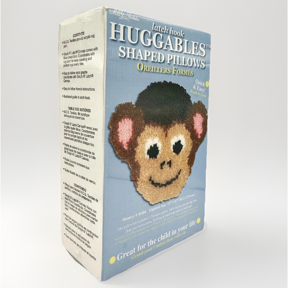 MCG Textiles Latch Hook Huggables Monkey Shaped Pillow Kit #36204 New Sealed